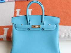 HERMES P3北方蓝 Birkin25CM 铂金包法国togo小牛皮 老师傅全手缝 金扣