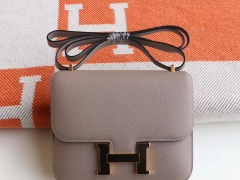 爱马仕 M8沥青灰 Constance19CM 空姐包 原厂Epsom皮 银扣 纯手工手缝工艺