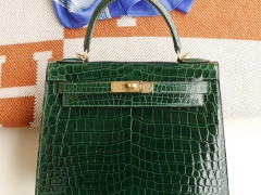 爱马仕 6Q祖母绿 凯莉包 Kelly28cm 亮面鳄鱼 俩点 值得珍藏
