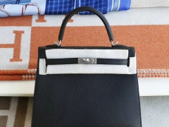 Hermes CC89黑色 磨砂银扣 Kelly25CM 原厂山羊皮 凯丽凯莉包 纯手缝蜡线缝制