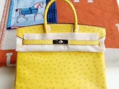HERMES 9D琥珀黄 Birkin35CM 铂金包 南非Kk鸵鸟皮 老师傅全手缝 银扣