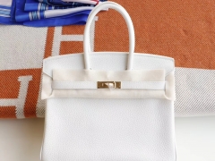 HERMES Birkin25CM 01纯白色 铂金包法国Togo皮 老师傅全手缝 金扣