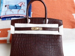 HERMES 做工精湛 深咖啡色 Birkin30CM 俩点雾面鳄鱼 纯手缝蜡线缝制 最顶级老工匠
