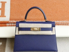 HERMES M3水墨蓝 金扣 Minikelly二代 原厂Epsom皮 迷你凯莉包 纯手缝蜡线缝制工艺