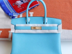 爱马仕 新色P3北方蓝 Birkin30CM 铂金包法国togo小牛皮 老师傅全手缝 金扣