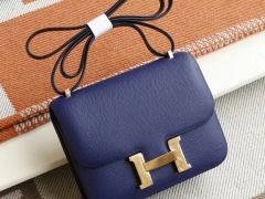 HERMES 新色M3水墨蓝 金扣 Constance19CM 空姐包 原厂Epsom皮 纯手工手缝工艺制作！