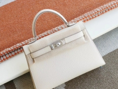 Hermes CC10奶昔白 银扣 Minikelly一代 原厂Epsom皮 迷你凯莉包 纯手缝蜡线缝制工艺