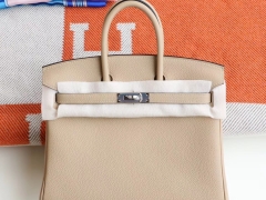HERMES S2风衣灰 Birkin25CM 铂金包法国togo小牛皮 老师傅全手缝 银扣