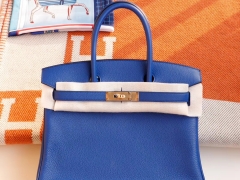 HERMES 7T电光蓝 Birkin30CM 铂金包法国togo皮 老师傅全手缝 金扣