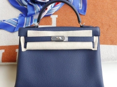 HERMES 现货、CK73宝石蓝 Kelly32CM Togo皮 银扣