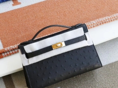 爱马仕 宴会手挽款 Cc89黑色 金扣 Minikelly一代 原厂南非鸵鸟皮 迷你凯莉包 纯手缝蜡线缝制