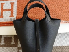 HERMES CC89黑色 银扣 Picotin Lock菜篮子18CM 原厂TC皮 纯手缝手工缝制工艺