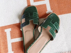 H平底拖鞋凉拖鞋 亮面鳄鱼 6Q 祖母绿 34-42码