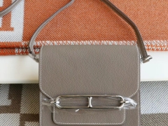 HERMES 爱马仕 CK18大象灰 银扣 Roulis19CM 猪鼻子包 原厂Togo皮 顶级纯手缝工艺缝制