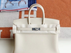 爱马仕 CC10 奶昔白 铂金包 birkin25cm 法国togo小牛皮 银扣