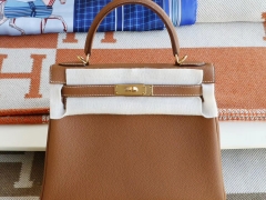 Hermes CK37金棕 内缝 金扣 Kelly28CM 原厂Togo皮 凯丽凯莉包 纯手缝蜡线缝制