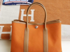 HERMES Garden Party 30CM 花园包 Ck37金棕拼橙帆布