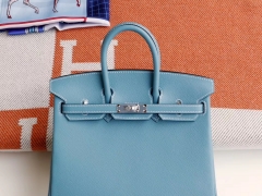 HERMES CK75牛仔蓝 Birkin25CM 原厂Epsom皮 纯手缝蜡线缝制 银扣 铂金包