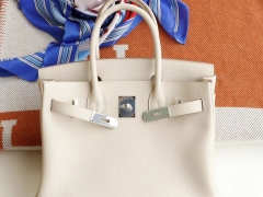 HERMES CC10 奶昔白 铂金包 birkin30cm 法国togo小牛皮 银扣