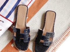 H平底拖鞋凉拖鞋 亮面鳄鱼 1Z午夜蓝 34-42码