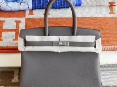 HERMES 8F锡器灰 金扣 birkin30CM 原厂Togo皮 铂金包 纯手缝蜡线缝制工艺