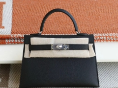 HERMES CC89黑色 银扣 Minikelly二代 原厂Epsom皮 迷你凯莉包 纯手缝蜡线缝制
