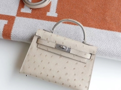HERMES 老师傅匠心品质纯手缝工艺 3C羊毛白 迷你凯莉二代 南非鸵鸟皮 minikelly二代 银扣