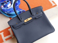 HERMES 沉重冷静大方 2Z午夜蓝 铂金包 birkin30cm 法国togo小牛皮 金扣