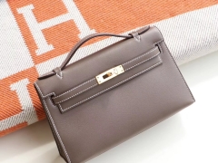 HERMES CK18大象灰 金扣 Minikelly一代 原厂Swift皮 迷你凯莉包 纯手缝蜡线缝制工艺
