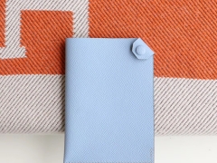 HERMES 手工蜡线Dogon H家小护照夹 护照包 Epsom 雾霾蓝