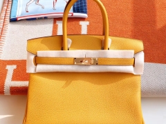 HERMES 9D琥珀黄 Birkin30CM 铂金包法国togo皮 老师傅全手缝 金扣