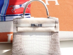 爱马仕 客定、喜马拉雅鳄鱼皮 Kelly28CM凯利包 银扣 总监蜡线缝制工艺