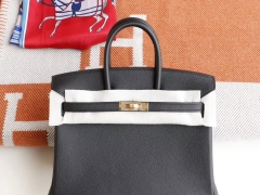 HERMES Birkin25CM CC89黑色 铂金包法国Epsom皮 老师傅全手缝 金扣