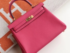 HERMES E5桃红色 Kelly25cm 原厂togo皮 金扣 内缝 凯莉包 老师傅纯手工