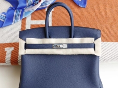 HERMES 现货、CK73宝石蓝 birkin25CM Togo皮 银扣 铂金包