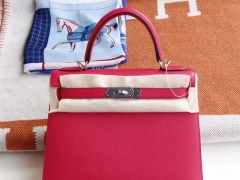 HERMES i6极致粉 最新色 很鲜艳 Kelly28cm Epsom 凯莉包 老师傅纯手工制作