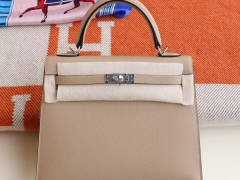 HERMES S2风衣灰 银扣 Kelly25CM 原厂Epsom皮 凯丽凯莉包 纯手缝蜡线缝制工艺
