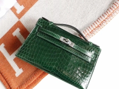 HERMES 爱马仕hermes mini kelly pochette一代 美洲鳄鱼 6Q祖母绿 刻口