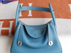 HERMES 7F孔雀蓝 湖水蓝 Lindy30CM togo皮 H家老师傅纯手缝蜡线 琳迪包
