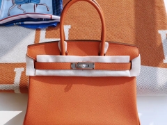 HERMES Birkin30CM Ck93 经典橙色 铂金包法国Togo皮 老师傅全手缝 银扣