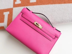 HERMES 9i玉兰粉 金扣 Minikelly一代 原厂Swift皮 迷你凯莉包 纯手缝蜡线缝制工艺