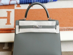 HERMES 新色C63杏仁绿 银扣 Kelly25CM 原厂Epsom皮 凯丽凯莉包 纯手缝蜡线缝制工艺