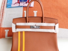 爱马仕 竖条款 CK37金棕拼9D琥珀黄 Birkin30CM 原厂togo皮 纯手缝蜡线缝制 铂金包