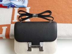 HERMES CC89黑色 Constance24CM 空姐包 原厂Epsom皮 银扣 纯手工手缝工艺制作