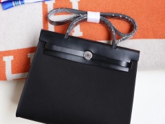 HERMES夏季必备百搭款 Herbag 31cm 帆布系列 马鞍皮/帆布 全黑色