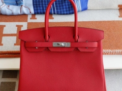 HERMES Q5国旗红 银扣 Birkin30CM 法国Epsom小牛皮 纯手缝蜡线缝制工艺
