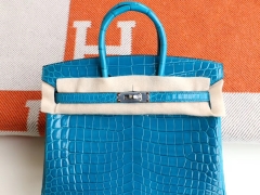HERMES i7琉璃蓝 最顶级的Birkin25cm 亮面鳄鱼 银扣 铂金包