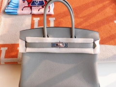 爱马仕 4Z海鸥灰 Birkin30CM 铂金包法国togo小牛皮 老师傅全手缝 银扣