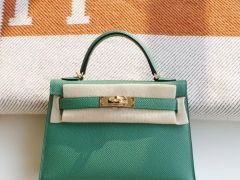 HERMES 1K竹子绿 minikelly二代 原厂Epsom皮 法国蜡线 全手缝 金扣