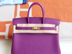 HERMES 最新色5L极限紫 Birkin25CM 铂金包法国togo皮 老师傅全手缝 金扣